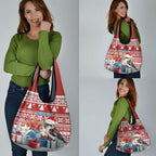 Australia Christmas In July Grocery Bag Kookaburra Santa Red Color