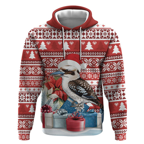 Australia Christmas In July Hoodie Kookaburra Santa Red Color