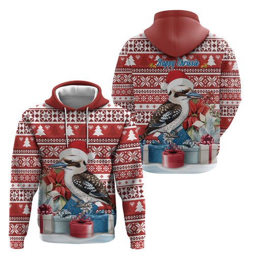 Australia Christmas In July Hoodie Kookaburra Santa Red Color