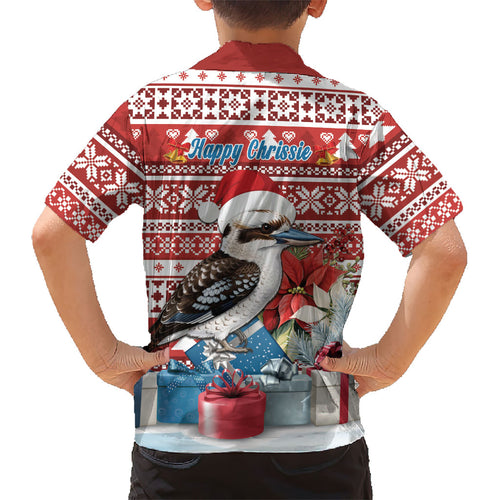 Australia Christmas In July Kid Hawaiian Shirt Kookaburra Santa Red Color