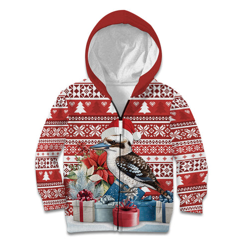 Australia Christmas In July Kid Hoodie Kookaburra Santa Red Color