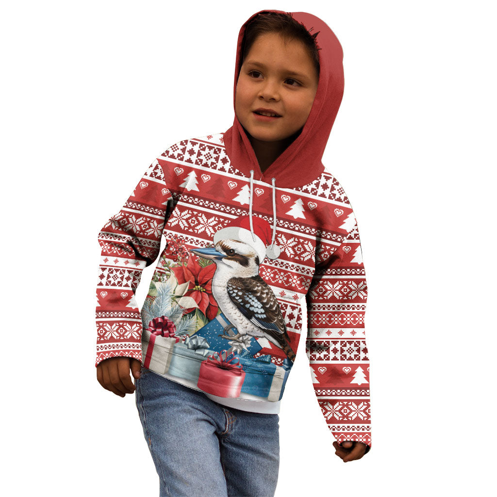 Australia Christmas In July Kid Hoodie Kookaburra Santa Red Color
