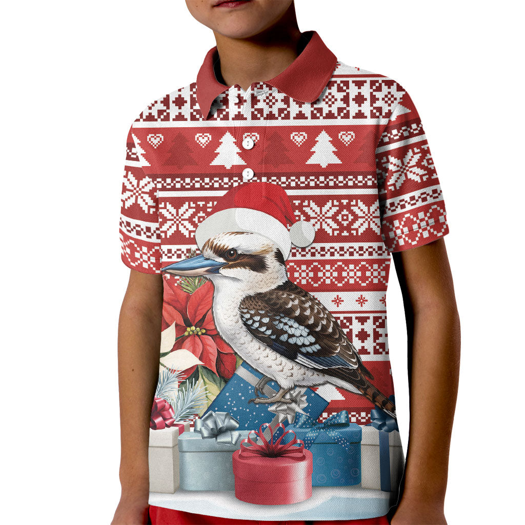 Australia Christmas In July Kid Polo Shirt Kookaburra Santa Red Color