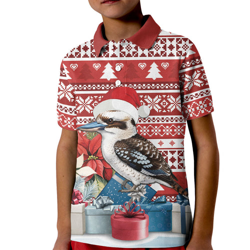 Australia Christmas In July Kid Polo Shirt Kookaburra Santa Red Color