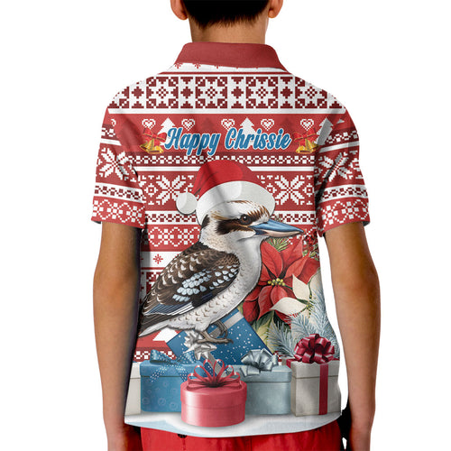 Australia Christmas In July Kid Polo Shirt Kookaburra Santa Red Color