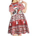 Australia Christmas In July Kid Short Sleeve Dress Kookaburra Santa Red Color