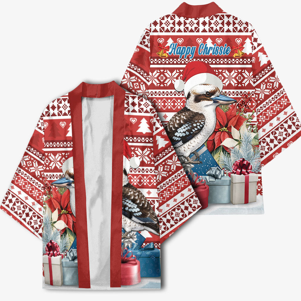 Australia Christmas In July Kimono Kookaburra Santa Red Color