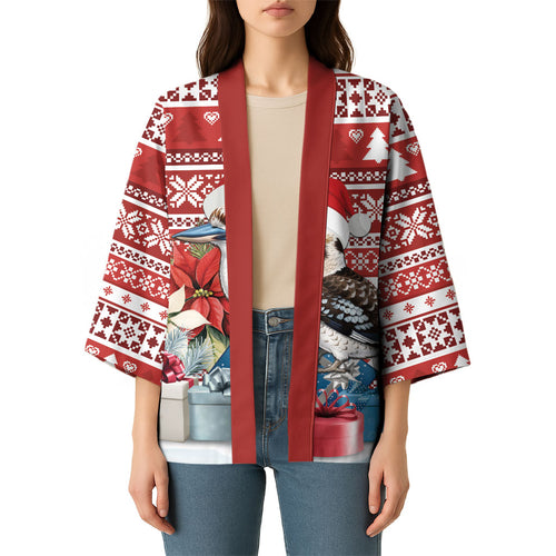 Australia Christmas In July Kimono Kookaburra Santa Red Color