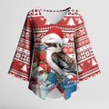Australia Christmas In July Kimono Sleeve Blouse Kookaburra Santa Red Color