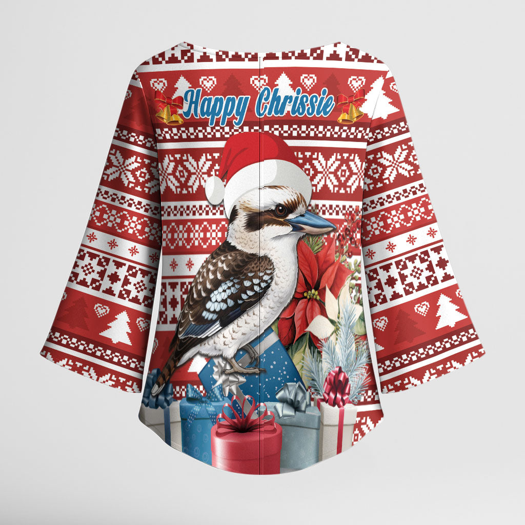 Australia Christmas In July Kimono Sleeve Blouse Kookaburra Santa Red Color