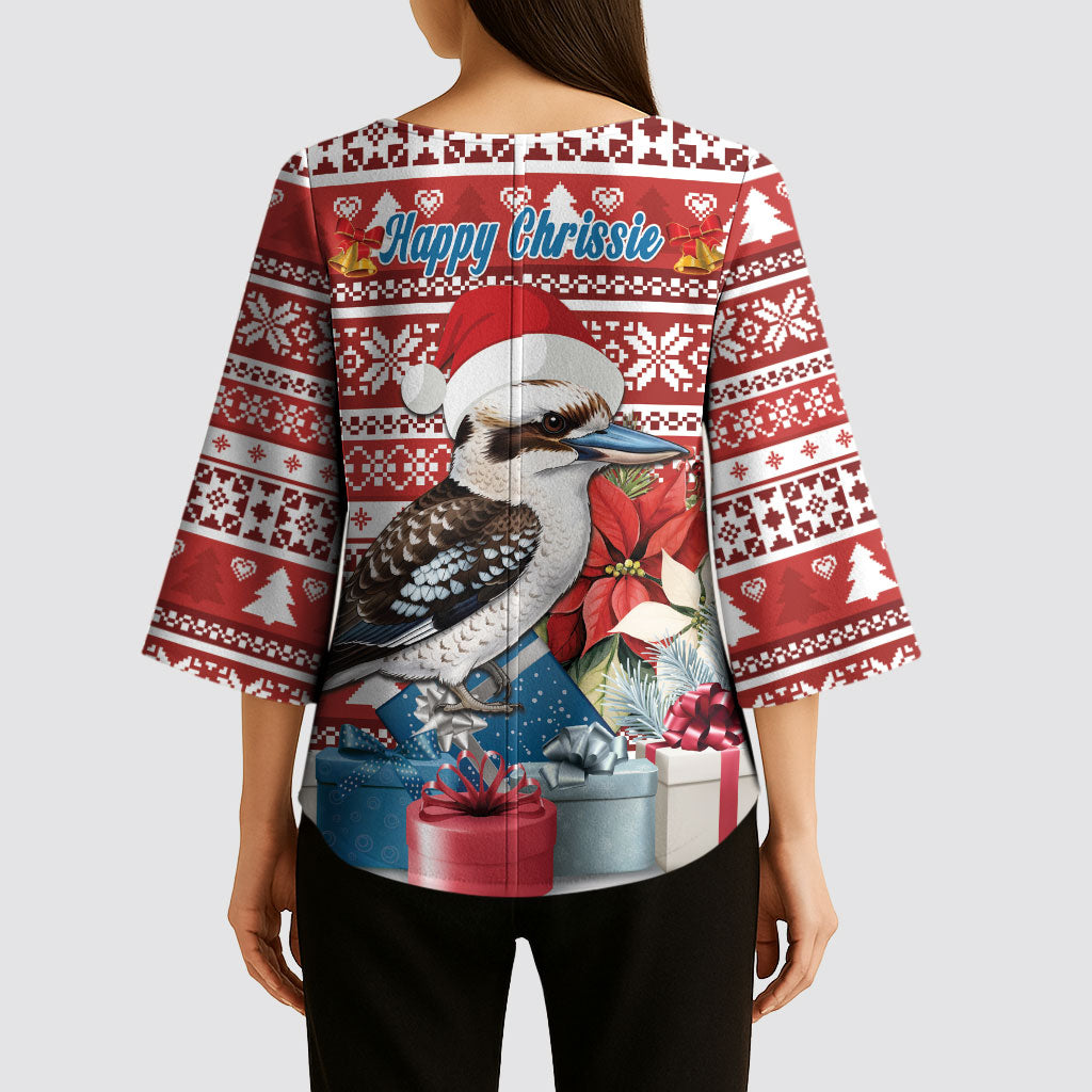 Australia Christmas In July Kimono Sleeve Blouse Kookaburra Santa Red Color