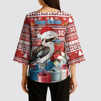 Australia Christmas In July Kimono Sleeve Blouse Kookaburra Santa Red Color
