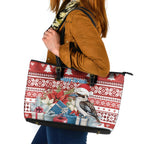 Australia Christmas In July Leather Tote Bag Kookaburra Santa Red Color