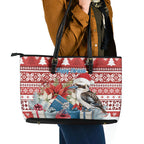 Australia Christmas In July Leather Tote Bag Kookaburra Santa Red Color