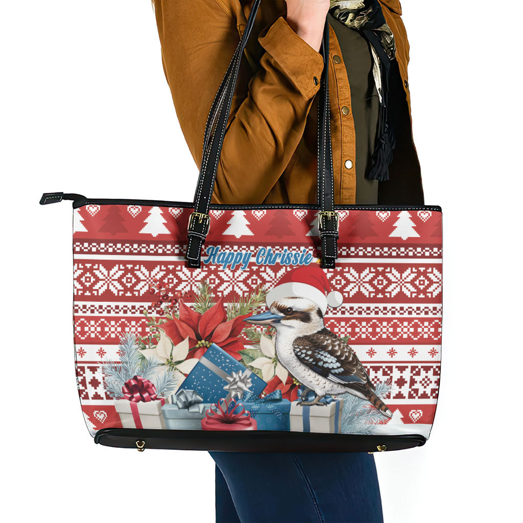 Australia Christmas In July Leather Tote Bag Kookaburra Santa Red Color