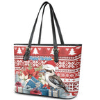 Australia Christmas In July Leather Tote Bag Kookaburra Santa Red Color