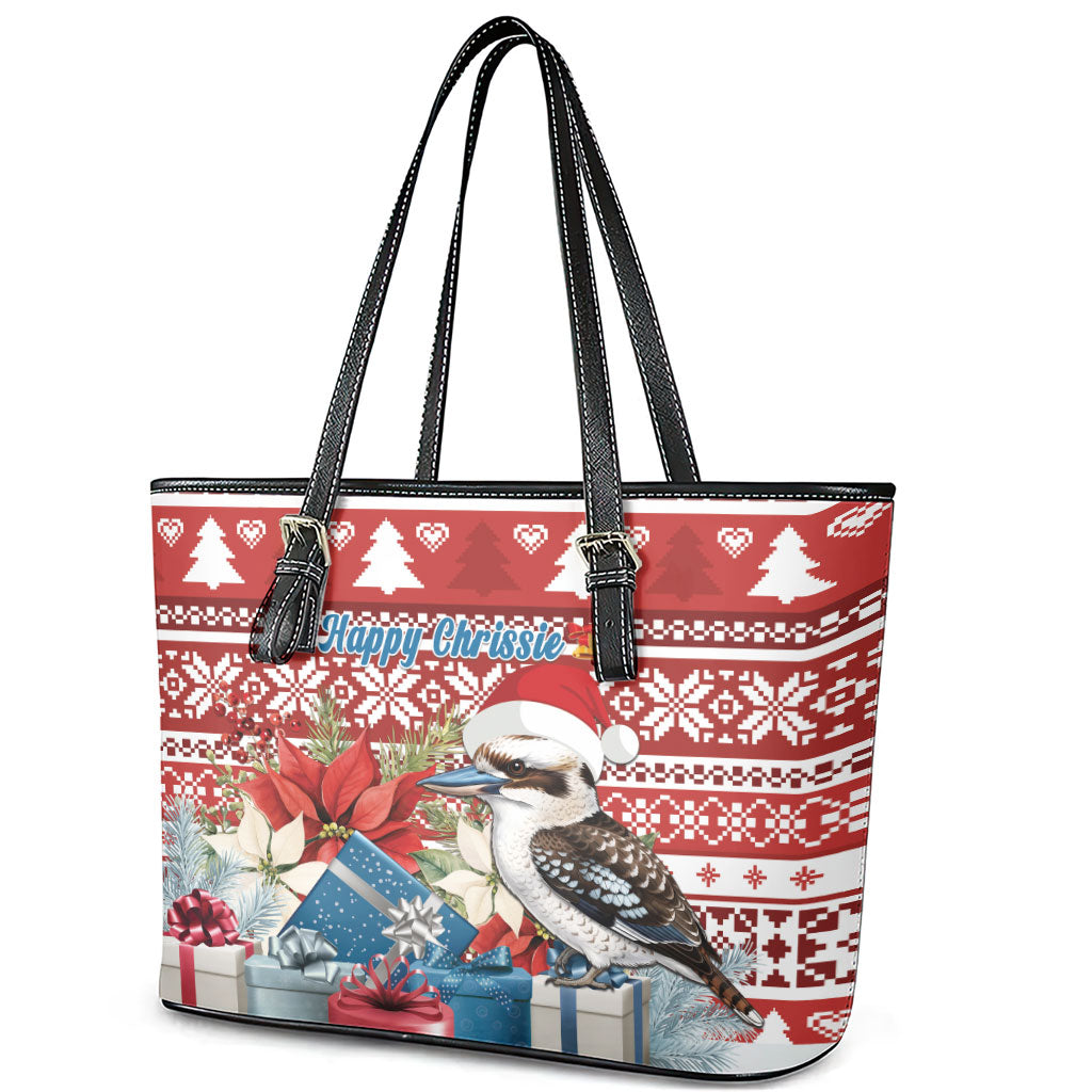 Australia Christmas In July Leather Tote Bag Kookaburra Santa Red Color