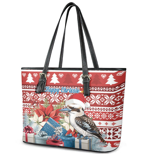Australia Christmas In July Leather Tote Bag Kookaburra Santa Red Color