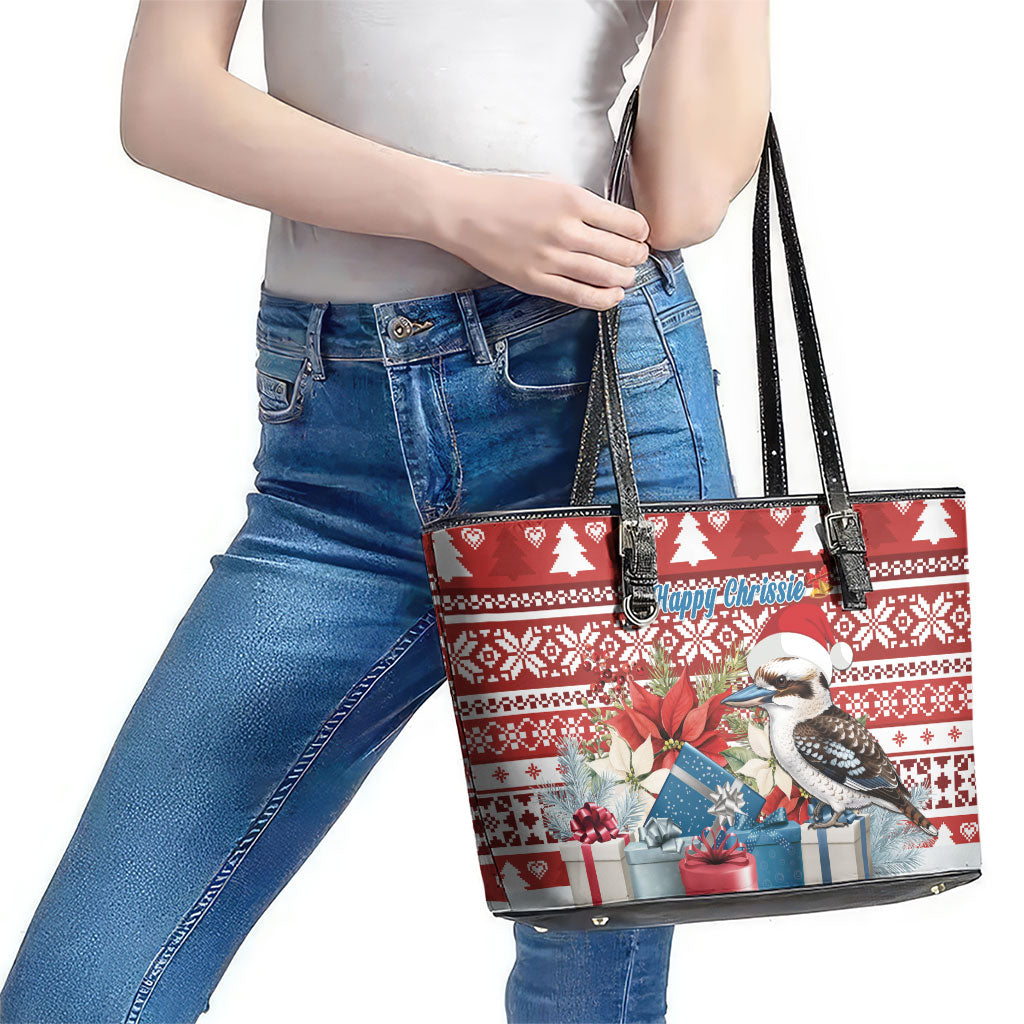 Australia Christmas In July Leather Tote Bag Kookaburra Santa Red Color