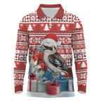 Australia Christmas In July Long Sleeve Polo Shirt Kookaburra Santa Red Color