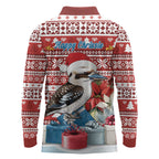 Australia Christmas In July Long Sleeve Polo Shirt Kookaburra Santa Red Color
