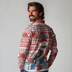 Australia Christmas In July Long Sleeve Polo Shirt Kookaburra Santa Red Color