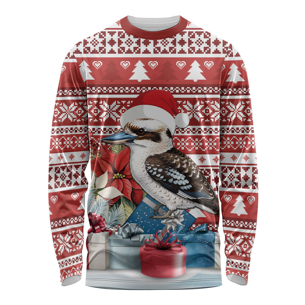 Australia Christmas In July Long Sleeve Shirt Kookaburra Santa Red Color