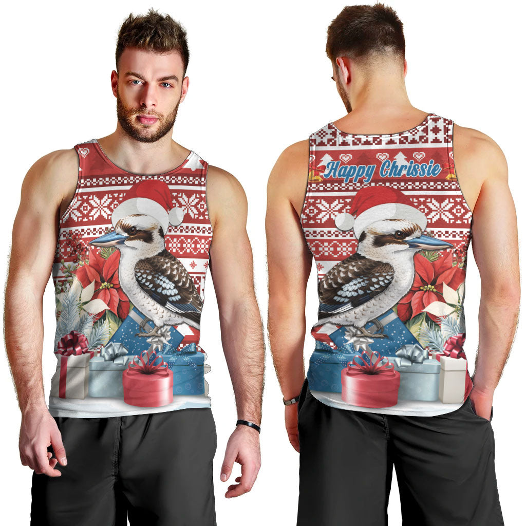 Australia Christmas In July Men Tank Top Kookaburra Santa Red Color