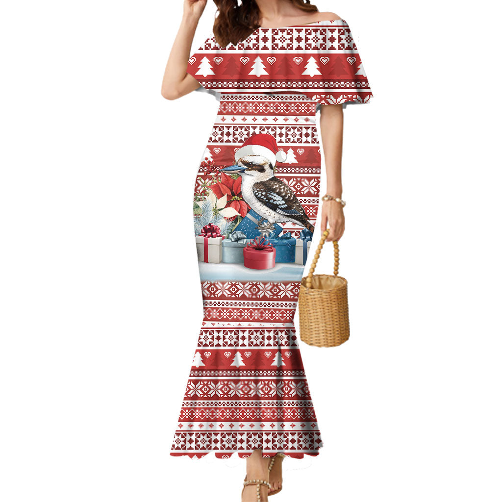 Australia Christmas In July Mermaid Dress Kookaburra Santa Red Color