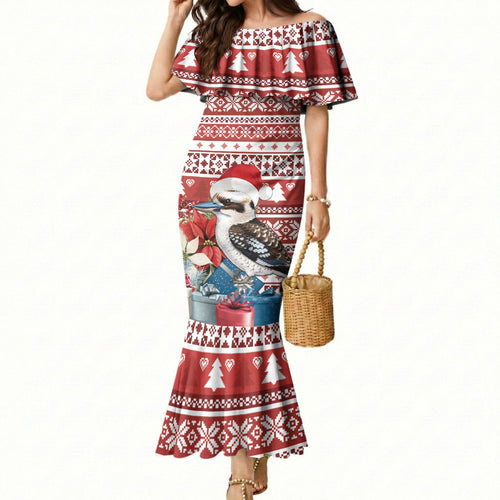 Australia Christmas In July Mermaid Dress Kookaburra Santa Red Color