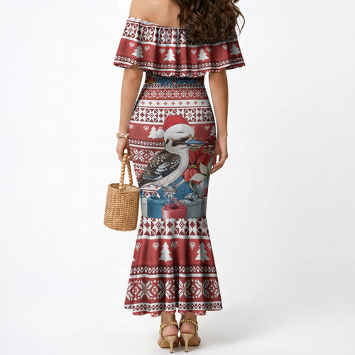 Australia Christmas In July Mermaid Dress Kookaburra Santa Red Color
