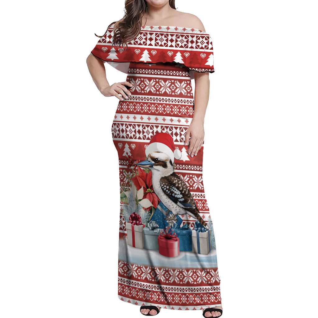 Australia Christmas In July Off Shoulder Maxi Dress Kookaburra Santa Red Color