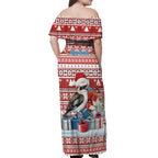 Australia Christmas In July Off Shoulder Maxi Dress Kookaburra Santa Red Color