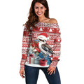Australia Christmas In July Off Shoulder Sweater Kookaburra Santa Red Color
