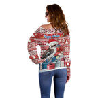 Australia Christmas In July Off Shoulder Sweater Kookaburra Santa Red Color