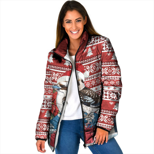 Australia Christmas In July Padded Jacket Kookaburra Santa Red Color