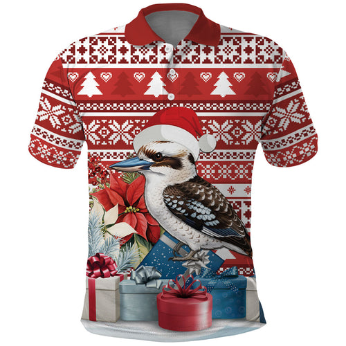 Australia Christmas In July Polo Shirt Kookaburra Santa Red Color