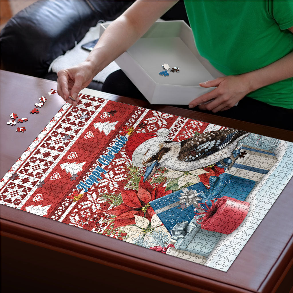 Australia Christmas In July Puzzle Kookaburra Santa Red Color