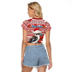 Australia Christmas In July Raglan Cropped T Shirt Kookaburra Santa Red Color