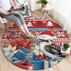 Australia Christmas In July Round Carpet Kookaburra Santa Red Color