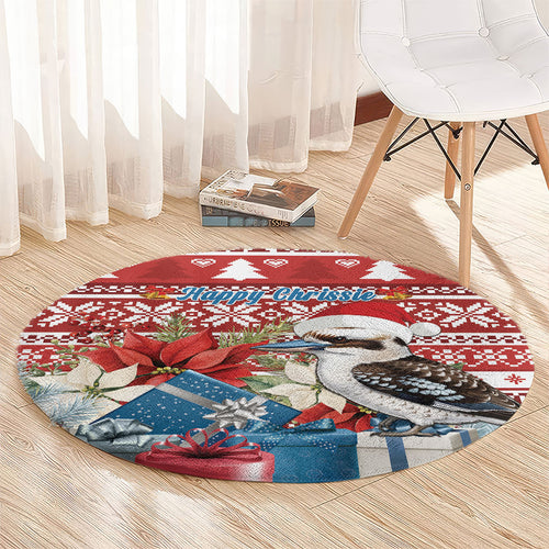 Australia Christmas In July Round Carpet Kookaburra Santa Red Color