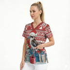 Australia Christmas In July Scrub Top Kookaburra Santa Red Color