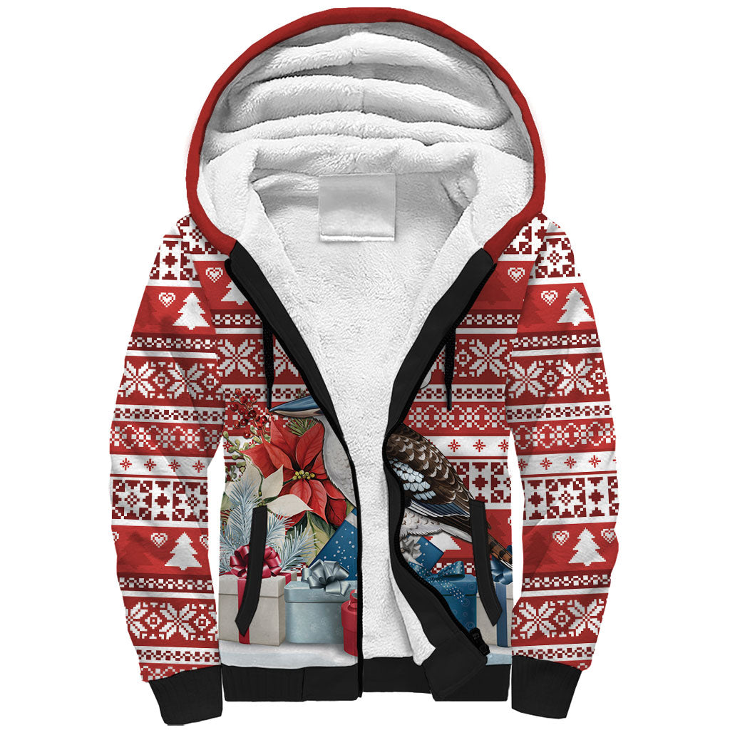 Australia Christmas In July Sherpa Hoodie Kookaburra Santa Red Color