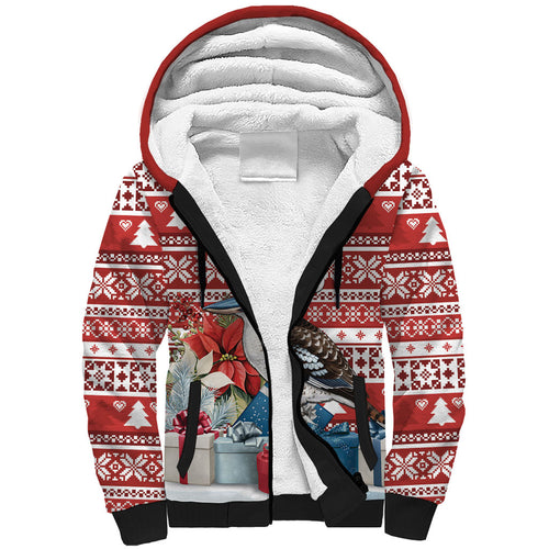 Australia Christmas In July Sherpa Hoodie Kookaburra Santa Red Color