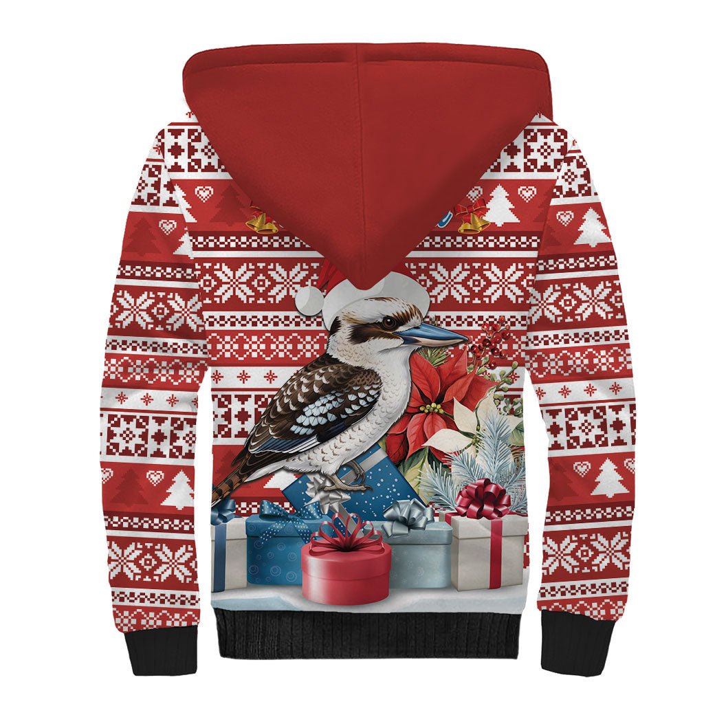 Australia Christmas In July Sherpa Hoodie Kookaburra Santa Red Color
