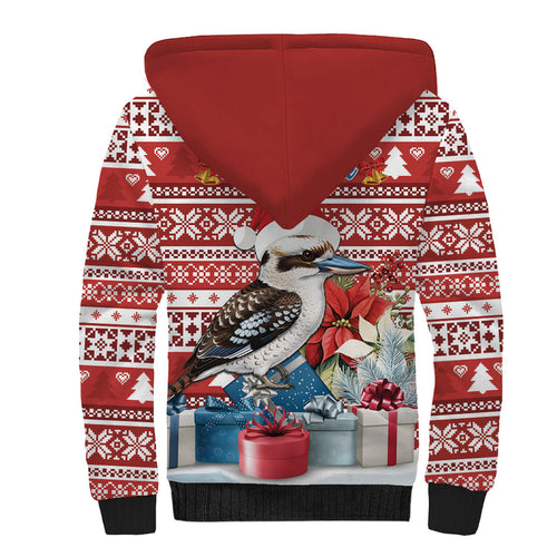 Australia Christmas In July Sherpa Hoodie Kookaburra Santa Red Color