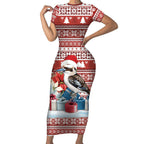 Australia Christmas In July Short Sleeve Bodycon Dress Kookaburra Santa Red Color