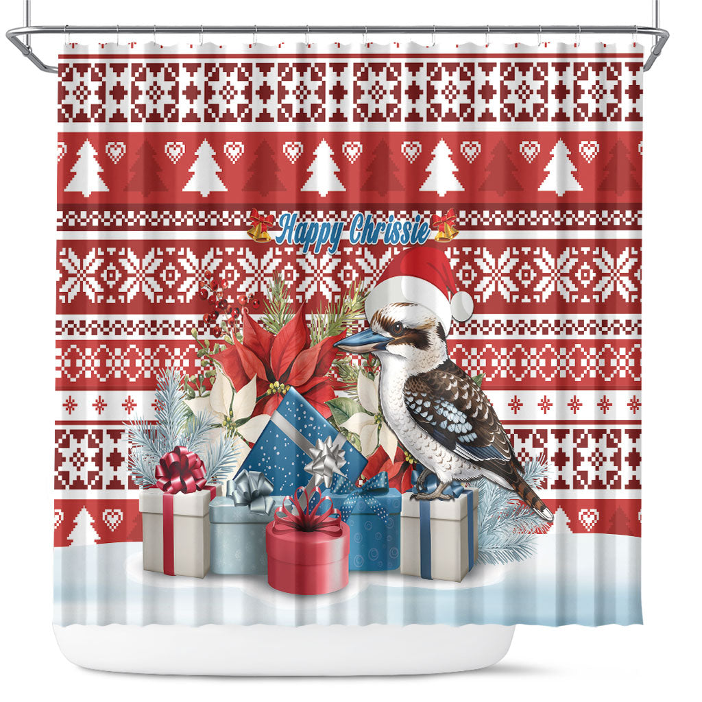 Australia Christmas In July Shower Curtain Kookaburra Santa Red Color
