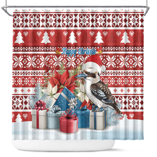Australia Christmas In July Shower Curtain Kookaburra Santa Red Color
