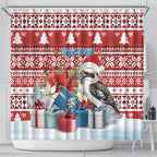 Australia Christmas In July Shower Curtain Kookaburra Santa Red Color